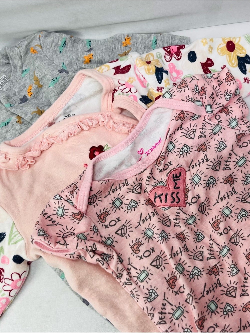 Justice Pink Baby Bodysuit Set with Heart, Gems & Dino‎ Prints